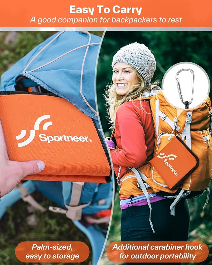 Sportneer Sitting Pad: Lightweight Waterproof Folding Seat Pad for Backpacking, 15.75'' x 15.75'' Portable Camping Seat Mat for Hiking, Picnics Beach & Outdoor Use, 0.13lbs