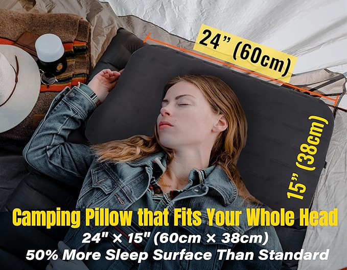 TREKOLOGY Camping Pillow - Large Inflatable (24"x15") for Home-Like Comfort, Portable & Ergonomic, Easy to Clean, Durable & Leak-Proof, Removable Strap for Secure Fit – ALUFT Ultra (Grey)