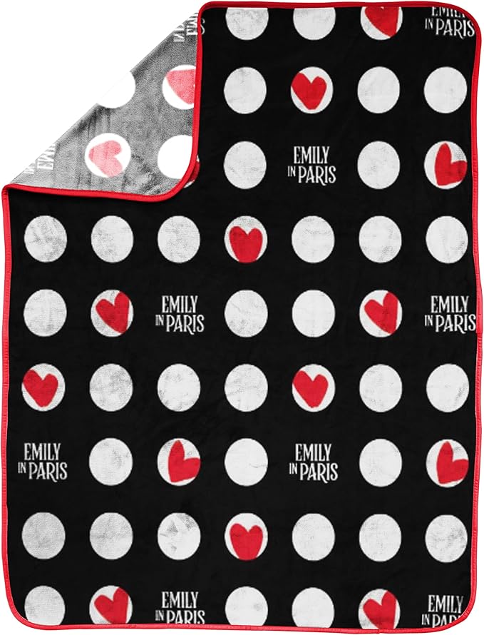 Jay Franco Emily in Paris Plush Throw Blanket - Measures 40 x 50 Inches - Black and White Polka Dot Super Soft Lightweight Fleece Bedding