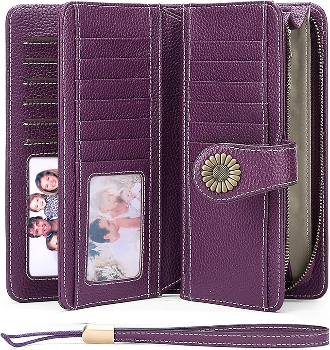 SENDEFN Wallets for Women Leather Credit Card Holder with RFID Blocking Large Capacity Wristlet | with RFID Blocking, Large Capacity, Wristlet, with RFID Blocking, Large Capacity, Wristlet