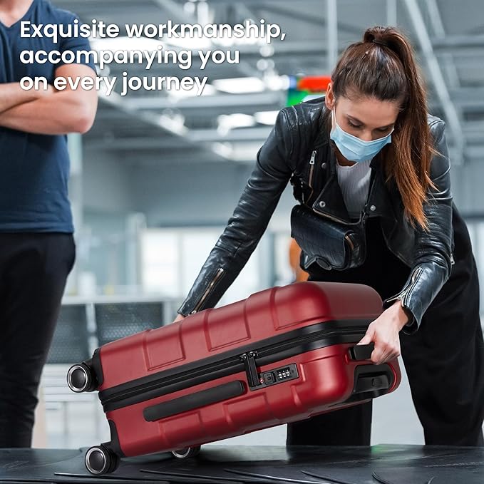 Hardside Carry On Luggage 22x14x9 Airline Approved with Spinner Wheels, Lightweight 20-inch Carry-On Suitcase for Men & Women, Red