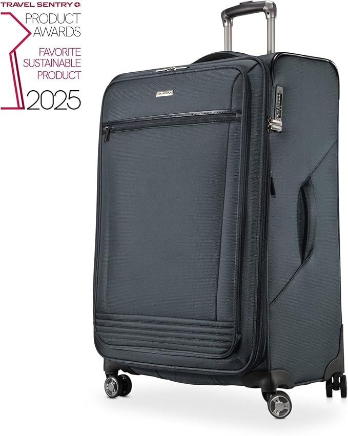 Ricardo Beverly Hills Avalon Softside Medium Check-In Luggage Made with Sustainable 100% Recycled PET (rPET), Lightweight, Eco-Friendly Travel, Expandable, Dual Spinner Wheels, Storm Blue, 28-inch