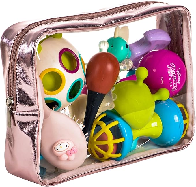 TSA Approved 5-Piece Diaper Bag Organizer Pouch Set Clear Waterproof TPU Kids Toiletry Storage Set Travel Packing Clutch Cube Bags for Baby Nursing(Gose gold leather)