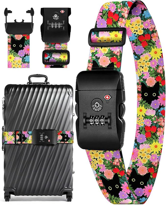 Slohif Luggage Straps TSA Lock for Suitcases - Travel Belt TSA Approved Accessories Luggage Identifiers Carry On Bag with Buckle Nylon Adjustable Band for Add a Bag Cat