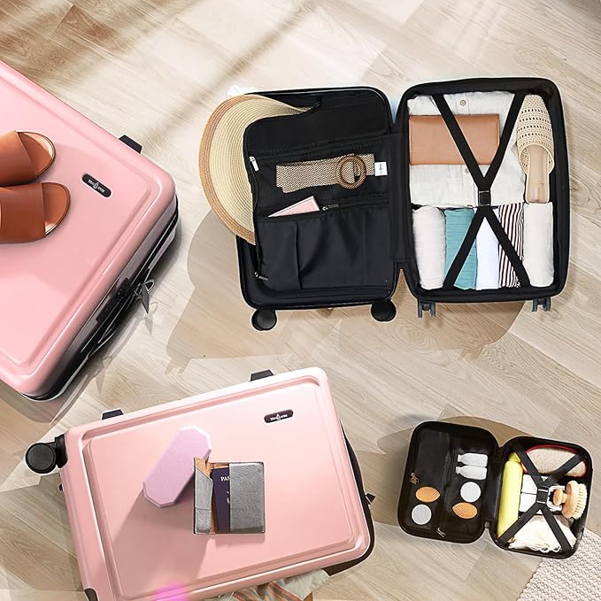 Hard Shell Luggage Sets with Spinner Wheels 4 Piece, Expandable Large Suitcases with TSA Lock, Travel Large Suitcase Set, Black Luggage Set