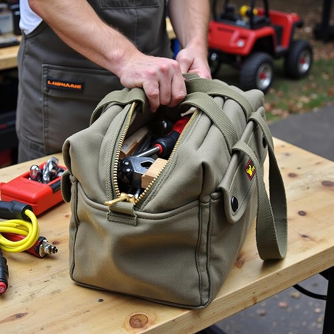 Waxed Canvas All Purpose Military Style Duffle Bag, Water-Resistant, Adjustable Strap, Fully Lined, Double Zipper Closure, heavy Duty, Olive Green