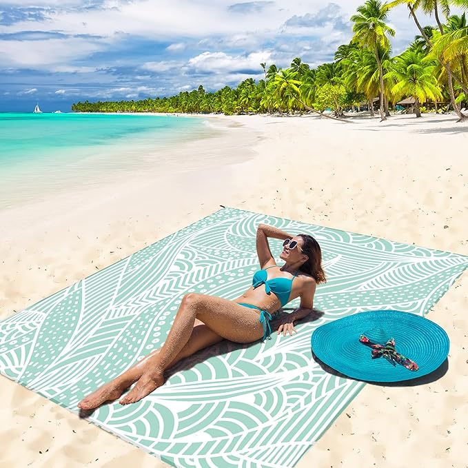 Beach Blanket Waterproof Sandproof Beach Mat for 1-8 Adults Quick Drying Durable Outdoor Picnic Mat for Beach Festival Travel Camping Hiking (LBL-Ripple, 120"×108"(8 Person))
