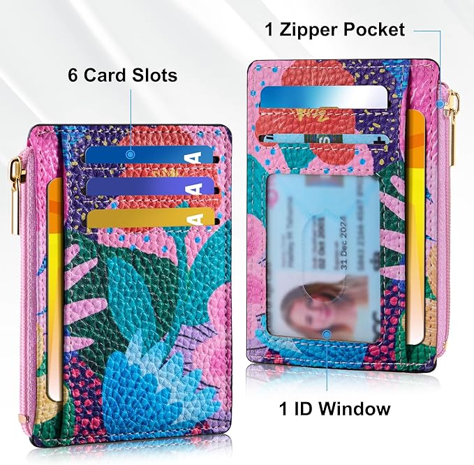 Tipmile Credit Card Holder for Women Slim Minimalist Front Pocket RFID Blocking Wallet Small Compact Card Case with ID Window, Floral Bloom