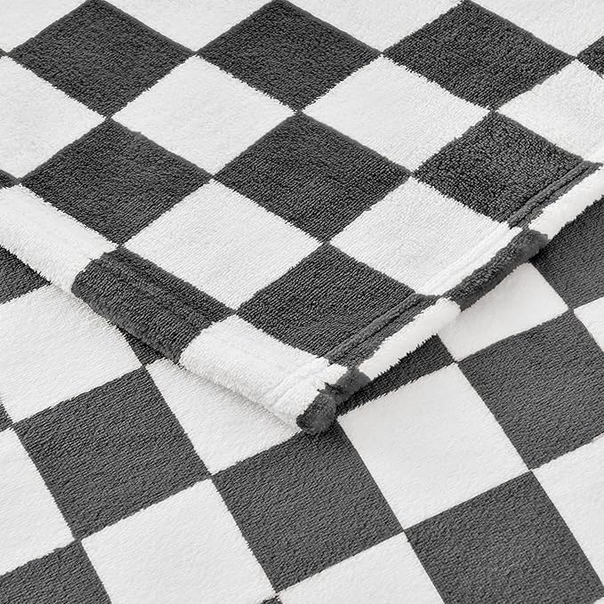 Checkered Blanket Flannel Throw Blankets Soft Cozy Checkered Grid Print Chessboard Gingham Pattern Throws for Bed Sofa Couch for All Seasons, 60x80 Inch, Black