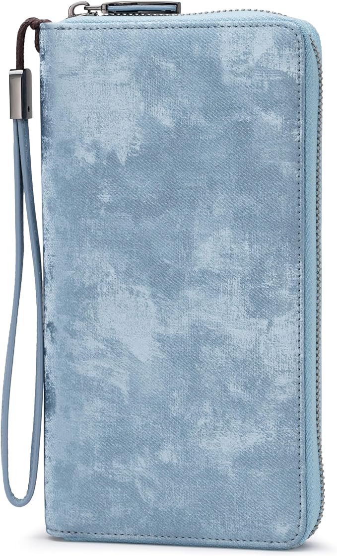 Bveyzi Women RFID Blocking Wallet Leather Zip Around Phone Clutch Large Capacity Ladies Travel Purse Wristlet | RFID Blocking, Zip Around, Large Capacity