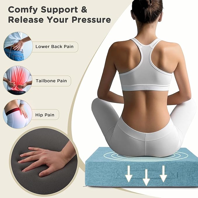 AddGrace Recliner Cushions for Elderly Thick Seat Cushion 20"x20"x4" Chair Pads with Non Slip Backing and Washable Cover for Couch Armchair Chairs Light Blue