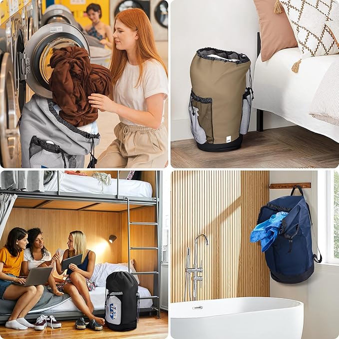 BALEINE 2PK 120L Laundry Bag Backpack, 900D Oxford Fabric Large Travel Laundry Bags with Shoulder Straps and 2 Mesh Pockets (Gray, 120L)