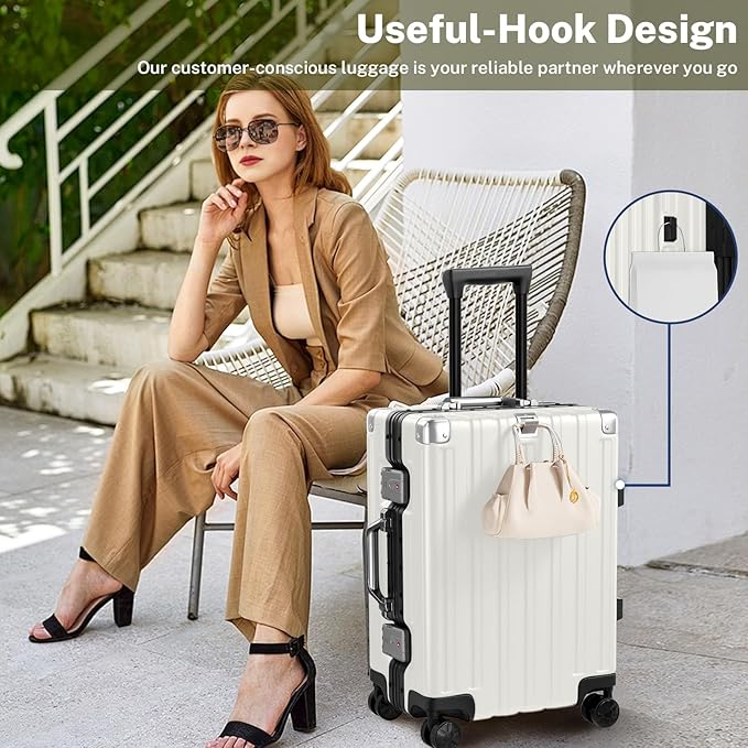 Krute Carry On Luggage 20 inch Aluminum Frame Luggage with Spinner Wheels Hardshell No Zipper PC+ABS TSA Lock Zipperless Suitcases