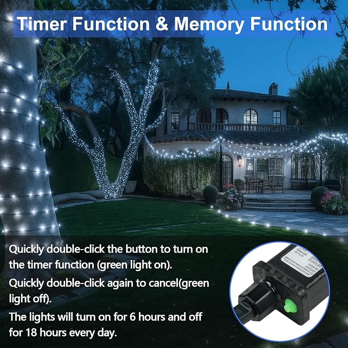 100 LED Connectable String Lights, 33FT Christmas Lights Outdoor Indoor | Cool White, 13 Modes, Timer, Clear Wire Waterproof Twinkle Fairy Lights Plug in for Bedroom Classroom Patio Xmas Tree Decor