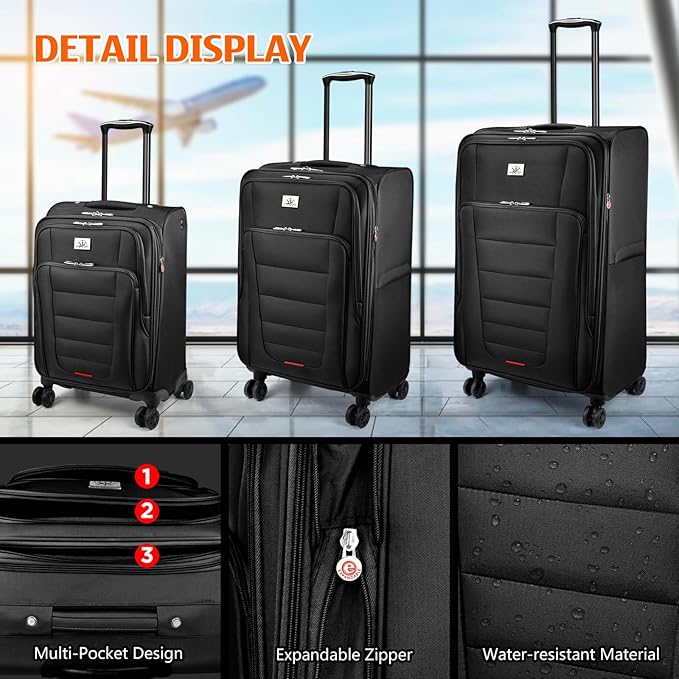 Verdi Softside Expandable 28 Inch Luggage with Spinner Wheels Lightweight Large Suitcase (Black, Checked-Large 28-Inch)