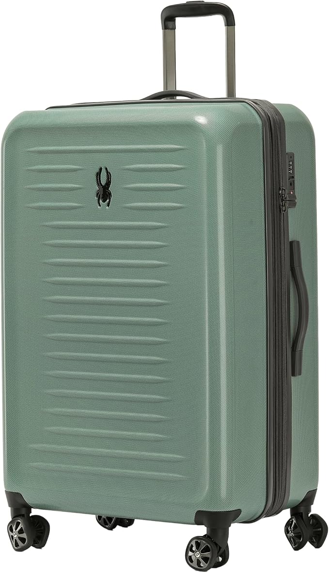 Spyder Rails Expandable Hardside Upright Suitcase with 360° Spinner Wheels, TSA Approved Lock (Sage, Large Checked)