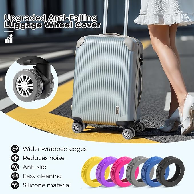 8 Pcs Upgrade Luggage Wheel Covers, Carry On Luggage Suitcases,Wear-Resistant, Anti-Noise, Silicone Wheel Protective Covers for 2-2.4" Spinner Wheel,Essential Travel Accessories (Grey)