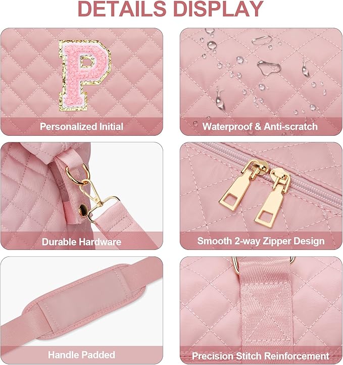 Gifts for Teen Girl, Initial Travel Duffle Bag, Personalized Women Weekender Overnight Bags, Gift for Daughter Kid Mom Friend College Girl Graduation Teacher（Pink,P)