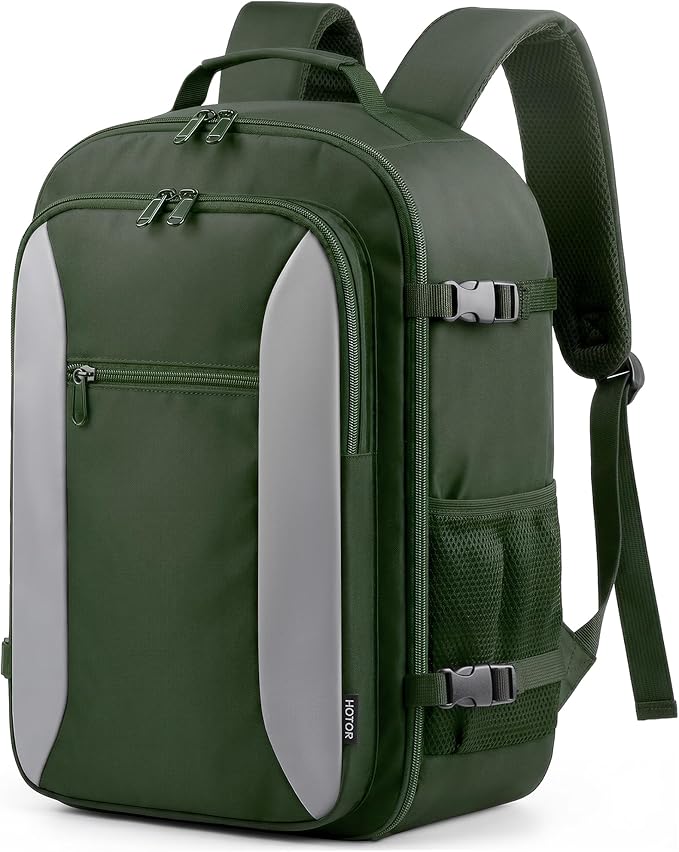 HOTOR Travel Backpack - TSA-Friendly Carry-On Backpack for Men & Women, Internal Luggage Straps & Waterproof Pocket, Perfect for Travel Essentials, Work, Commuting, 16.9" x 11.4" x 7.9", Green