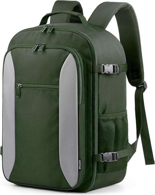 HOTOR Travel Backpack - TSA-Friendly Carry-On Backpack for Men & Women, Internal Luggage Straps & Waterproof Pocket, Perfect for Travel Essentials, Work, Commuting, 16.9" x 11.4" x 7.9", Green