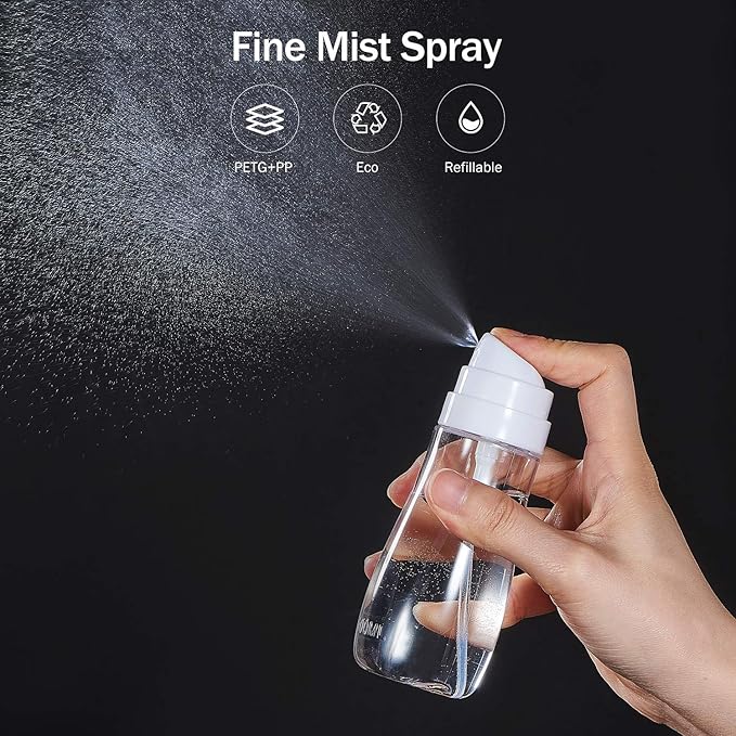 Small Spray Bottle with Fine Mist, 2 Pack 3.4oz/100ml Travel Spray Bottles for Hair and Face, Refillable Spray Bottles for Cleaning Solutions, Perfume, Liquid Cosmetics, Essential Oils TSA Approved