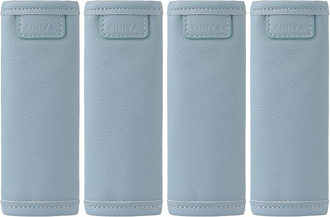 KINIVA 4 Pack Set Vegan Leather Luggage Handle Wraps, Blue, 5.7x6.1 Inch, Travel Accessory - Luggage Tags
