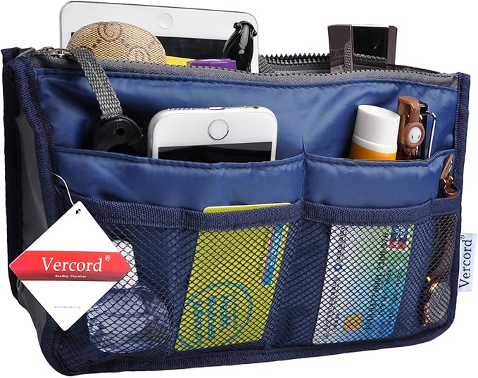 Vercord Purse Organizer Insert for Handbags Bag Organizers Inside Tote Pocketbook Women Nurse Nylon 13 Pockets Royal Blue Small