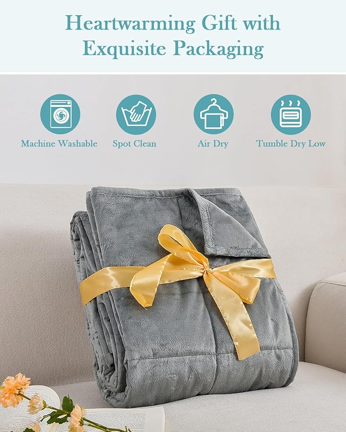 Topblan Weighted Blanket Twin Size 12lbs, Adult Weighted Blankets with Soft Warm Fabric for Sleeping and Calming, Adult Heavy Blanket for Sofa Bed, Grey, 48 x 72 inches