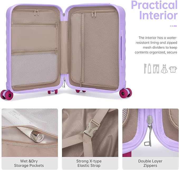 Luggage Sets 3 Piece, Carry On Luggage 22x14x9 Airline Approve PC Hardside Suitcase Set with Wheels TSA Lock, Durable Carry-On Suitcase with Duffel Bag for Women (Lavender)