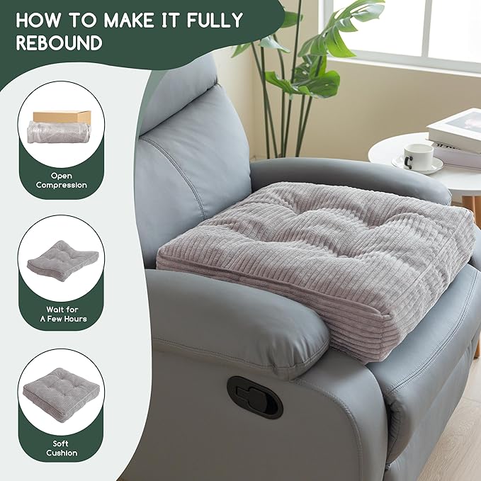 HIGOGOGO Tufted Corduroy Recliner Seat Cushion for Elderly, High Density Foam Large Square Seat Cushion for Recliner Chair, Floor Pillow, Office Chair, Car, No Pressure on Thighs, 20x20x4