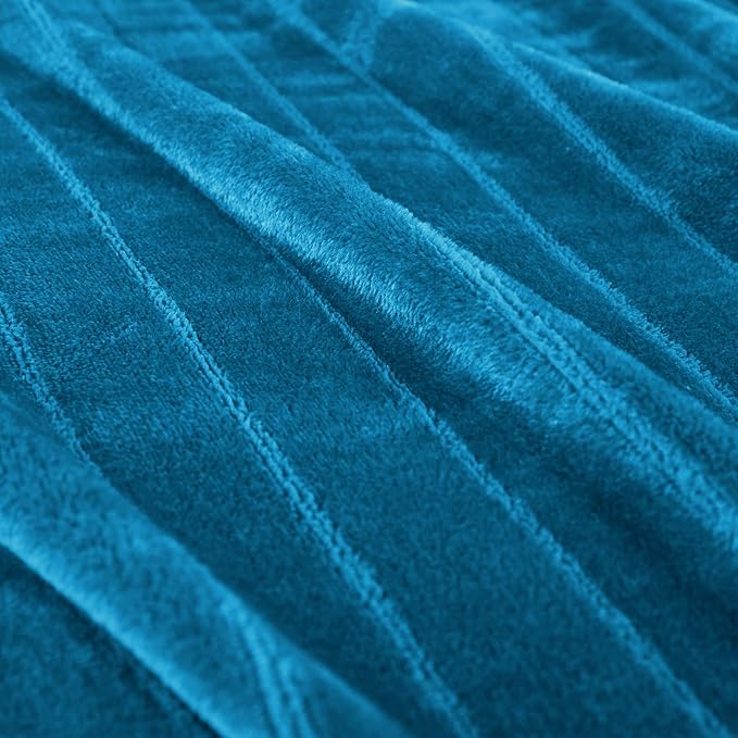 Extra Large 120x120 Inch Giant Soft Cozy Fleece Blanket, Huge Oversized Seamless King 3D Jacquard Decorative California King Blanket for Bed, Couch, Travel - Striped Teal