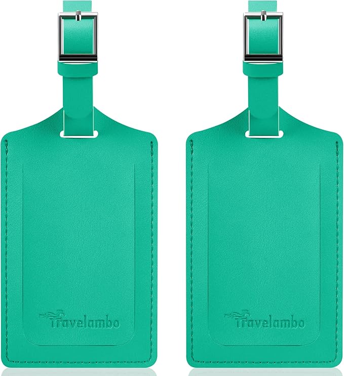 Travelambo Luggage Tags for Suitcases Faux Leather Privacy Protection 2 Pack Bag Tags Travel Accessories Essential, Blooming Green