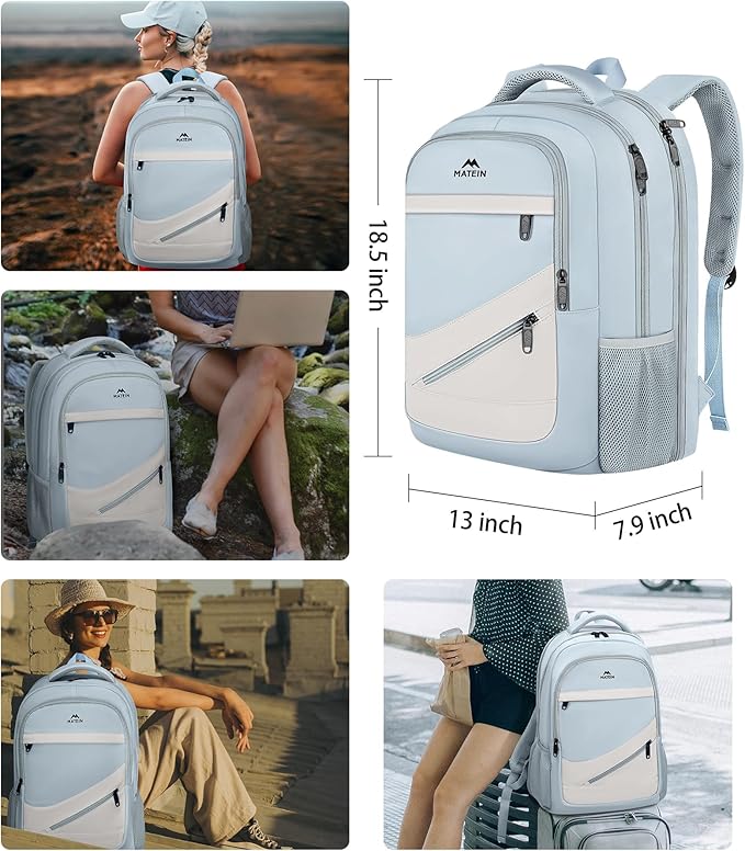MATEIN 30 L Large Laptop Backpack, Stylish Lightweight Nursing Teacher Work Backpack with Anti Theft Pocket, College Travel Comupter Bag Soft and Comfortable for Daily, Blue Beige