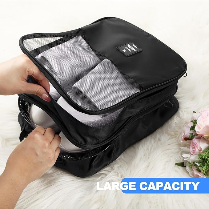 Windyun 2 Pcs Shoe Bags for Travel Holds 3 Pair of Shoes Travel Shoe Bag for Packing Portable Shoe Cubes for Travel and Daily Use(Black)