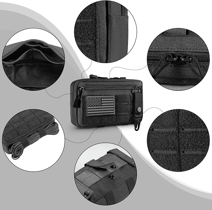 FRTKK Tactical Molle Admin Pouch Utility Laser Cut EDC Tool Pouch Bag Horizontal Modular Pouches Include US Flag Patch and Keychain