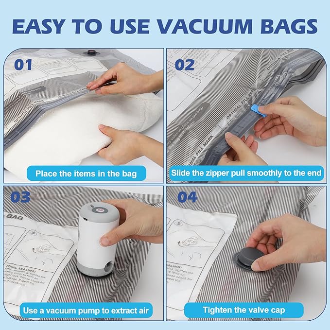 Travel Vacuum Storage Bags with Rechargeable Air Pump, 15 Pack Portable Space Saver Bags, Compression Bags for Clothing, Bedding, Seasonal Storage & Packing Bags for Moving