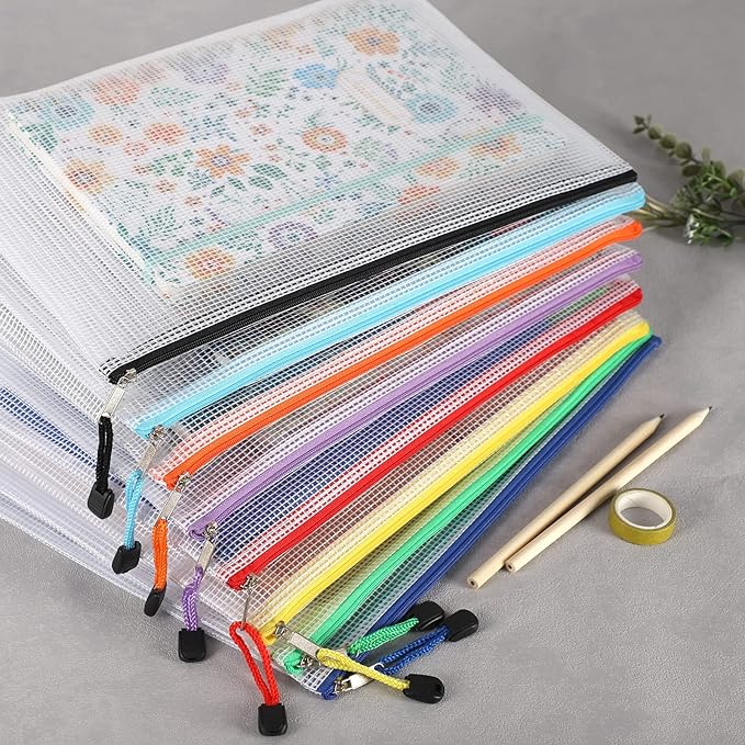 EOOUT 36pcs Mesh Zipper Pouch Bags A4 Size Board Game Storage Plastic 11 Colors Letter Size Puzzle Organizer and Office Supplies