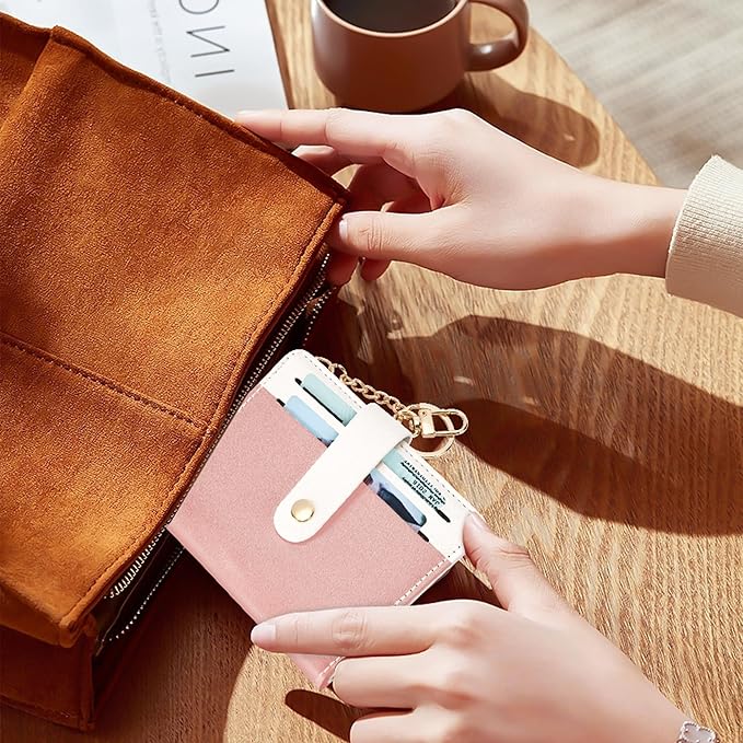 Airkit Small Wallets Woman RFID Blocking Leather Credit Card Holder - with ID Window - Card Wallets for Women - with Zipper Coin Purse - Keychain Wallet