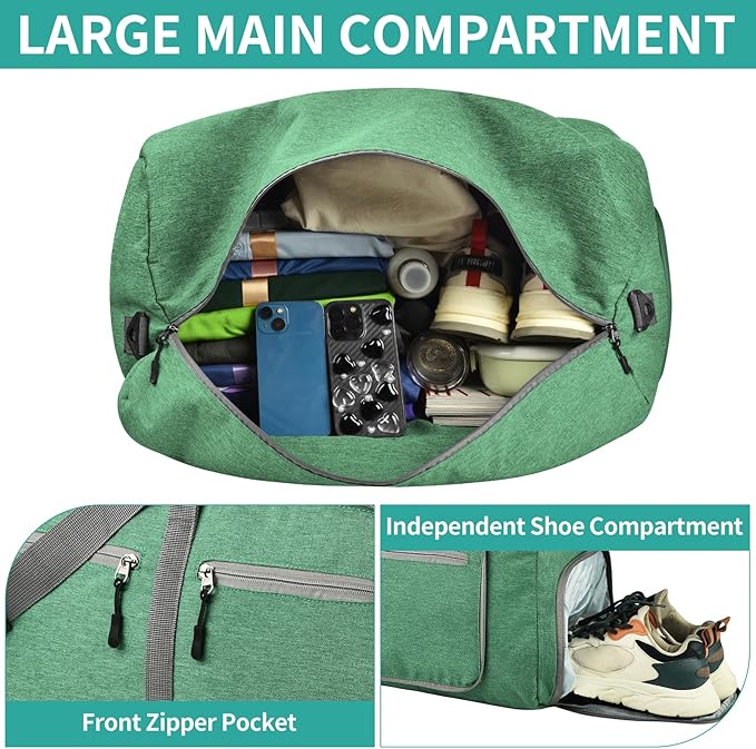 Dimayar 85L Travel Duffle Bag for Men Women - Foldable Duffel Bag with Shoes Compartment - Overnight Bags Waterproof & Tear Resistant(Forest Green)