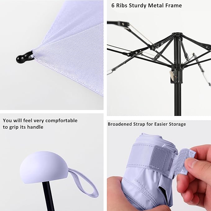 BAODINI Travel Essentials Mini Umbrella for Purse With Case Small Compact UV Sun Protection Lightweight Tiny Pocket Manual Open Close Umbrella for Women Kids and Men Fits Purse Backpack