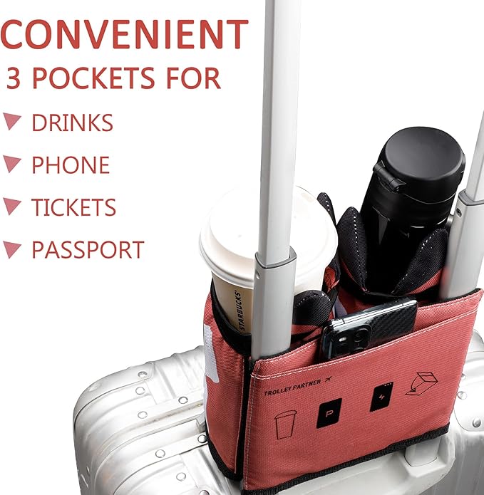 riemot Luggage Travel Cup Holder Free Hand Drink Carrier - Hold Two Coffee Mugs - Fits Roll on Suitcase Handles - Gifts for Flight Attendants Travelers Accessories Fox Brick Red