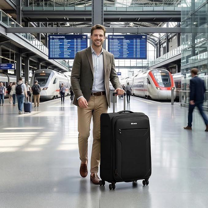28 Inch Softside Expandable 20% Checked Luggage w/TSA LOCK and Spinner Wheels,Lightweight Upright Softshell Luggage for Men/Women（Black,28in）
