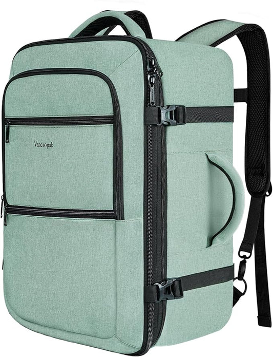 Vancropak Carry On Backpack, 45L Expandable Extra Large Travel Backpack, Flight Approved Water Resistant Luggage Suitcase Daypack, Lightweight College Business Weekender Bag for Men & Women, Cyan