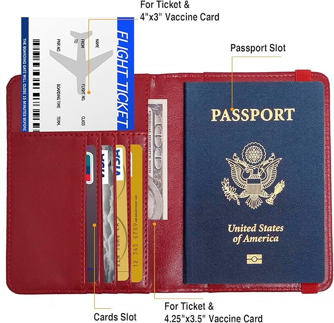Premium Passport Holder for Travel, RFID Blocking Passport Cover Slim, Durable & Travel-Friendly, Passport Wallet Keep Your Documents Safe & Organized (Red)