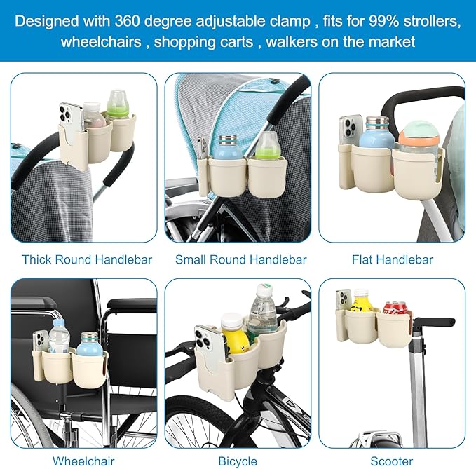 Accmor Stroller Cup Holder with Phone Holder, Bike Cup Holder, Universal Cup Holder for Uppababy Nuna Doona Strollers, 2-in-1 Cup Phone Holder for Stroller Bike Wheelchair Walker Accessory