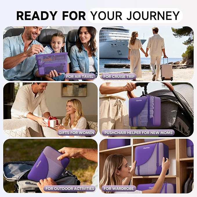 11 Set Packing Cubes for Travel, Gifts for Women Mom Kids, TSA Approved Bags for Makeup, Cosmetic, Toiletry, Suitcase Organizers for Checked Luggage, Cruise Essentials, Airplane Accessories, Purple