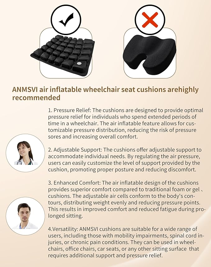 Air Inflatable Travel Seat Cushion with Built-in Pump & Carry Bag– Portable & Adjustable for Airplane, Car, Office – Coccyx, Sciatica & Tailbone Pain Relief (Black)