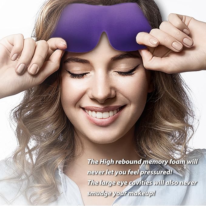 PrettyCare 3D Sleep Mask 2 Pack, Eye Mask for Side Sleeper - 3D Contoured Sleeping Mask Block Out Light for Men Women- No Eye Pressuer Night Masks with Ear Plugs & Travel Bag (Black＆Purple)