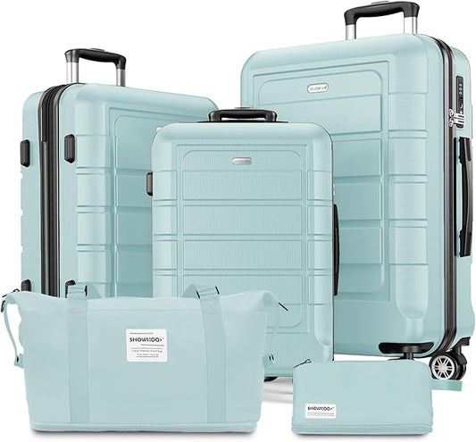 SHOWKOO Luggage Sets with Bags Expandable 100% PC Durable Suitcase Double Wheels TSA Lock 5pcs Mint Green