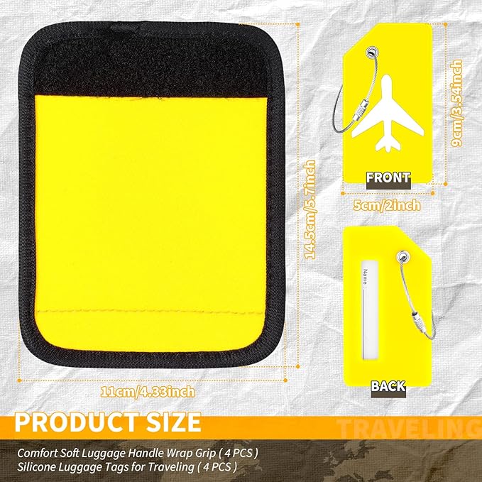 Sanwuta 8 Pcs Luggage Handle Wrap Tags Neoprene Suitcases Handle Wraps Silicone Luggage Identifiers Travel(Yellow)